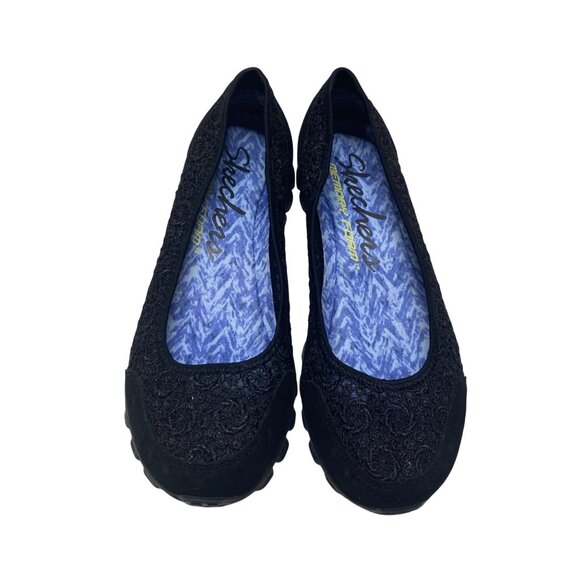 Skechers Women’s Black Lace Slip-On Ballerina Flats Size 7.5 Memory Foam - Picture 5 of 7